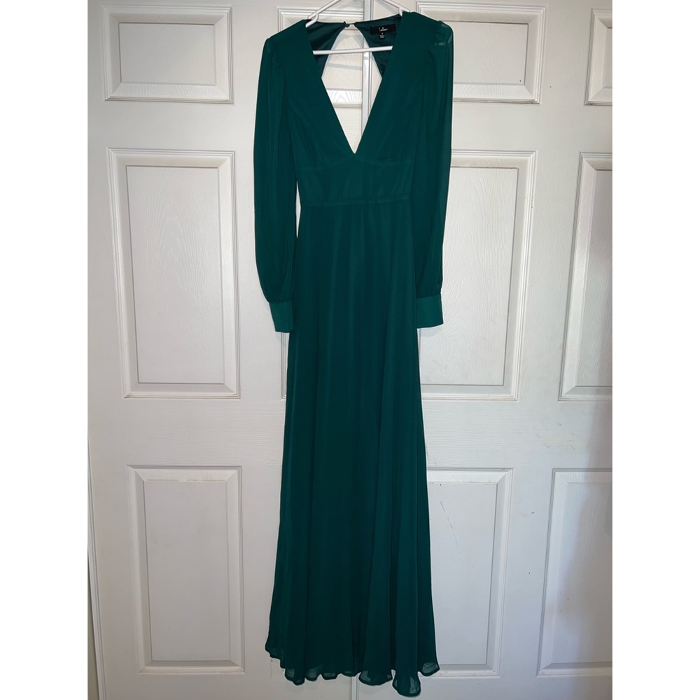 Hunter Green Long Sleeve Backless Maxi Dress. Size S.